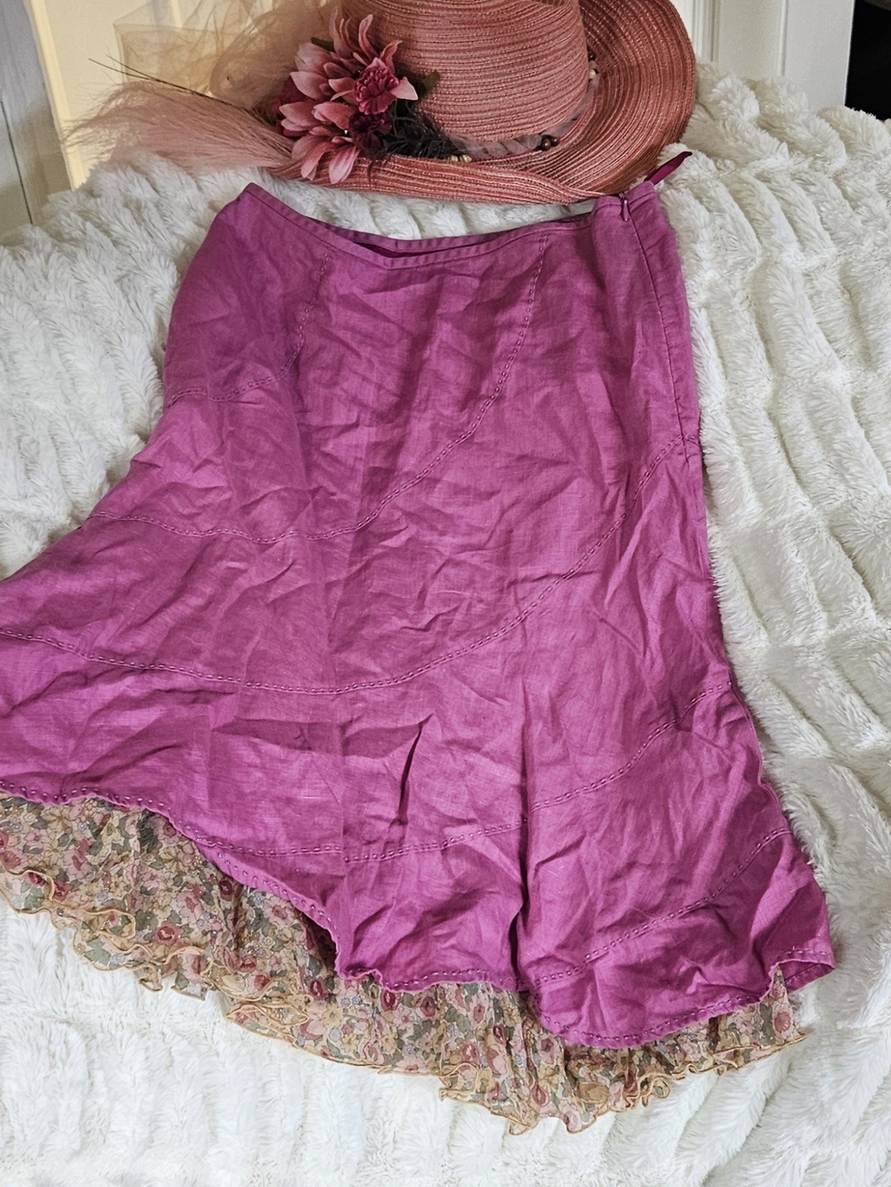 Women's Magenta Ruffle Skirt with Floral Hem